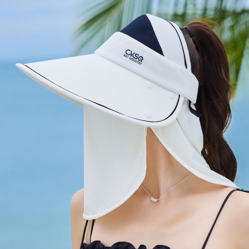 Été pour femmes cyclisme en plein air coupe-vent soleil large bord protection UV visage complet cou garde châle masque chapeau_voghion.com