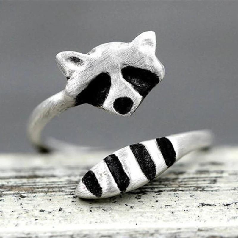 Klar til lager Mode Kreativ Sier Farve Vaskebjørn Kvinde Ring Sød Dyreåbning Ringe til Kvinder Fest Justerbare Smykker Anillos_voghion.com