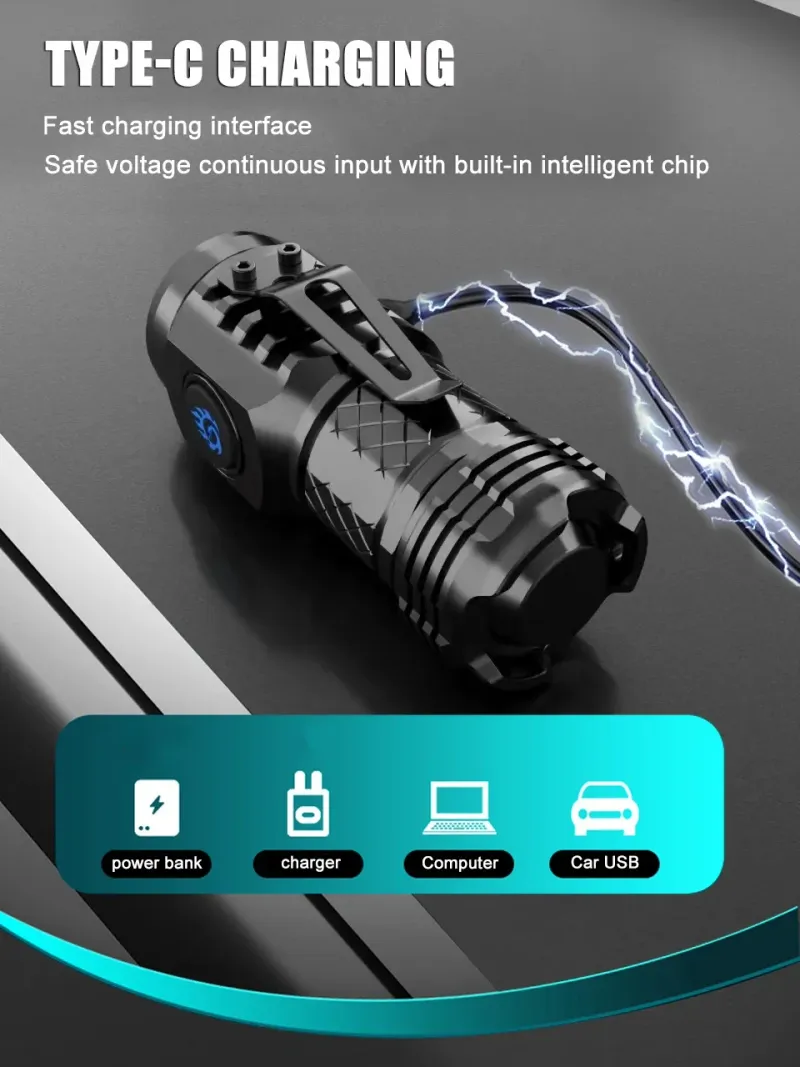 Hochwertige 3 * SST20LED-Taschenlampe 18350 Superhelle Taschenlampe Wiederaufladbares USB-Licht Wasserdicht mit CAPCLIP für Wandern Camping_voghion.com