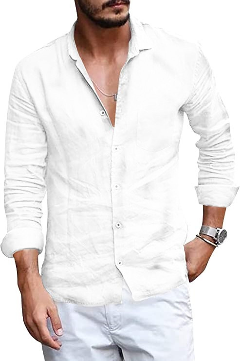 Herren Button-Down Retro Casual Langarm Weitwinkel Revers dünnes einfarbiges Hemd Herren einfaches Hemd_voghion.com