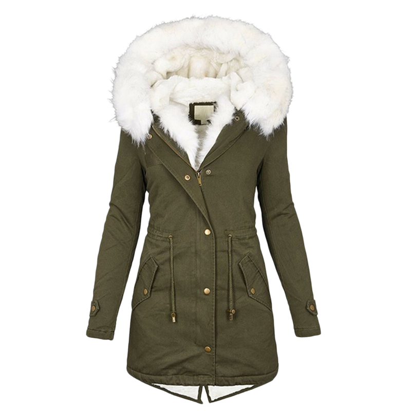 Women's Clothing Women's cotton coats large size cotton coats with hooded fur collar, waist and thickened mid-length _voghion.com