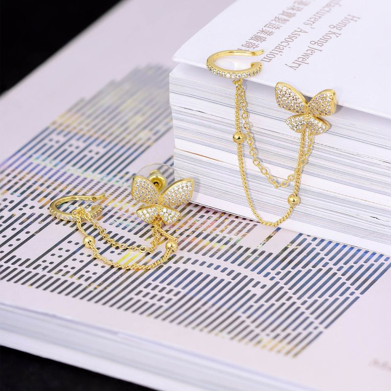 European And American Internet Celebrity Style Light Luxury Heavy Craft 5A Zircon Butterfly Ear Hooks Line Design Brass_voghion.com