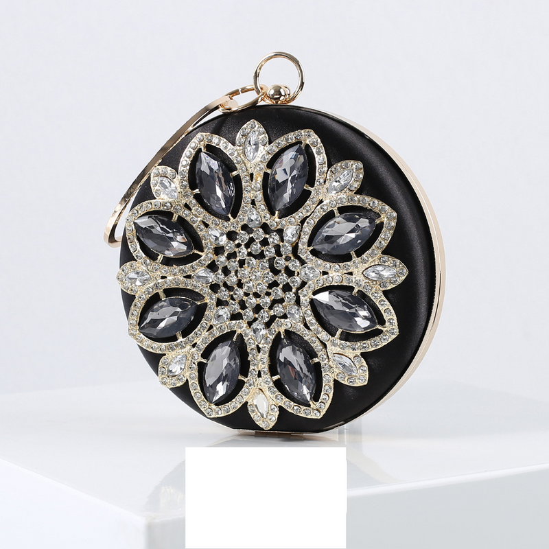 Modische, mit Diamanten besetzte Abendtasche, Retro-Damentasche aus Seide, diagonale, runde Handtasche in der Hand,_voghion.com