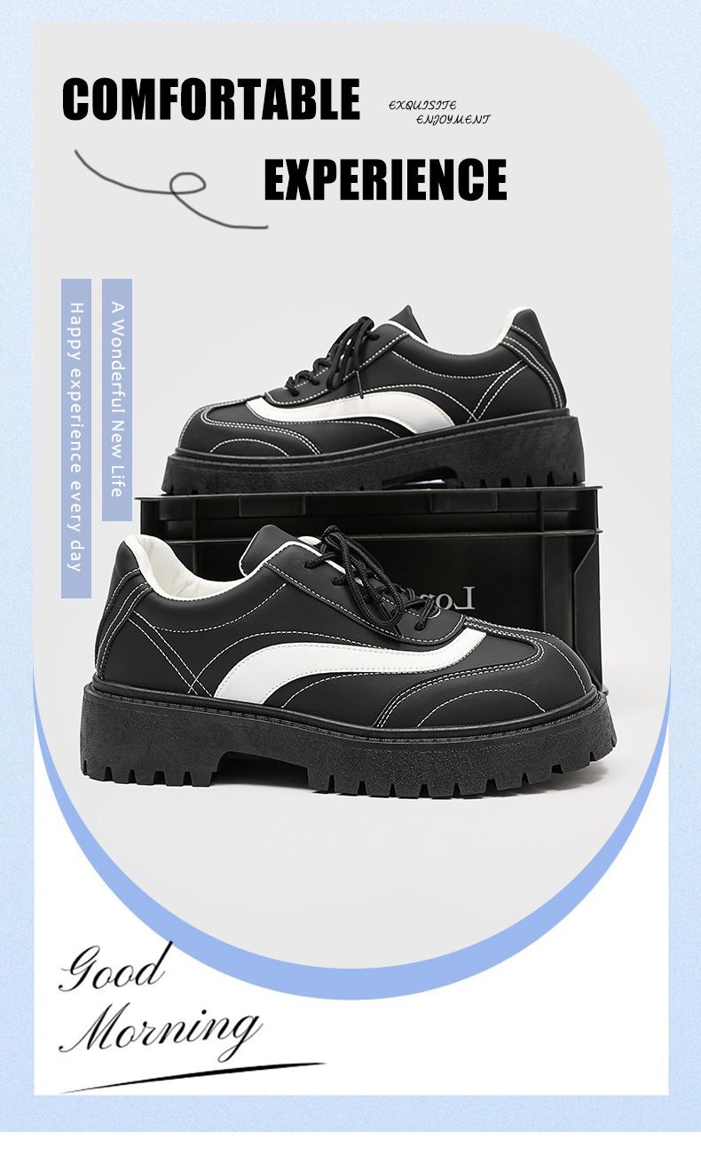 Men's Black Casual Derby Shoes With Round Toe & Thick Sole For Height Increase – Stylish & Comfortable Low-Top Shoes_voghion.com
