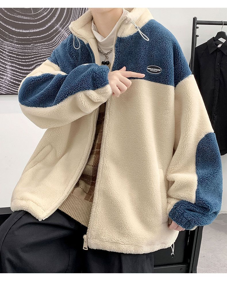 Classic lamb wool men's fashion oversized High street cotton jacket Autumn/Winter plush thickened_voghion.com