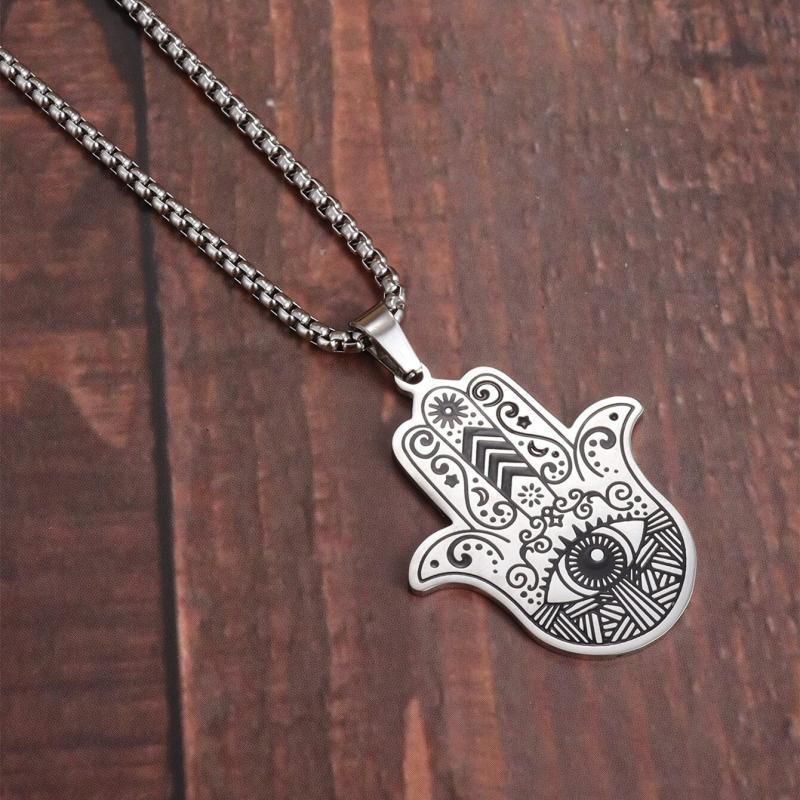 Collar de acero inoxidable con colgante de mano de Tima, espíritu y Qi, anticorrosión y anti-mal de ojo._voghion.com