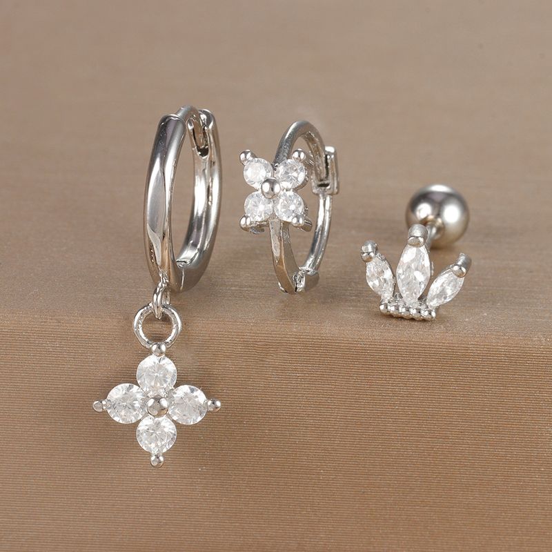 Gioielli e accessori orecchini geometrici alla moda, set di orecchini floreali con micro zirconi intarsiati, orecchini da donna leggeri e di lusso personalizzati in tre pezzi_voghion.com