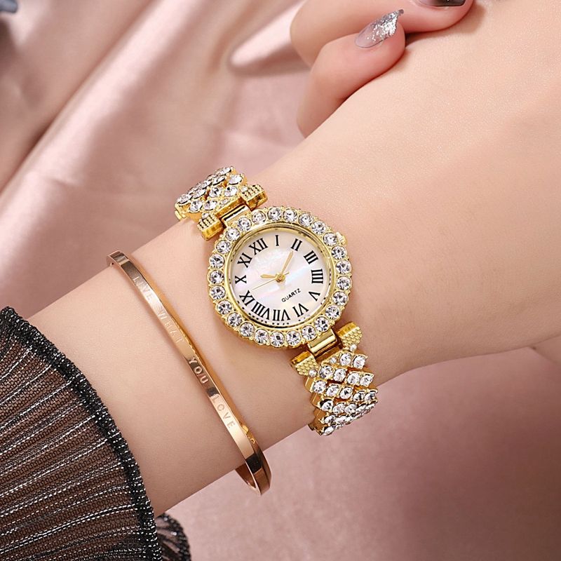 Dame armbåndsur sæt diamantbesat baby's breath armbåndsur + armbånd gavesæt til kvinder_voghion.com