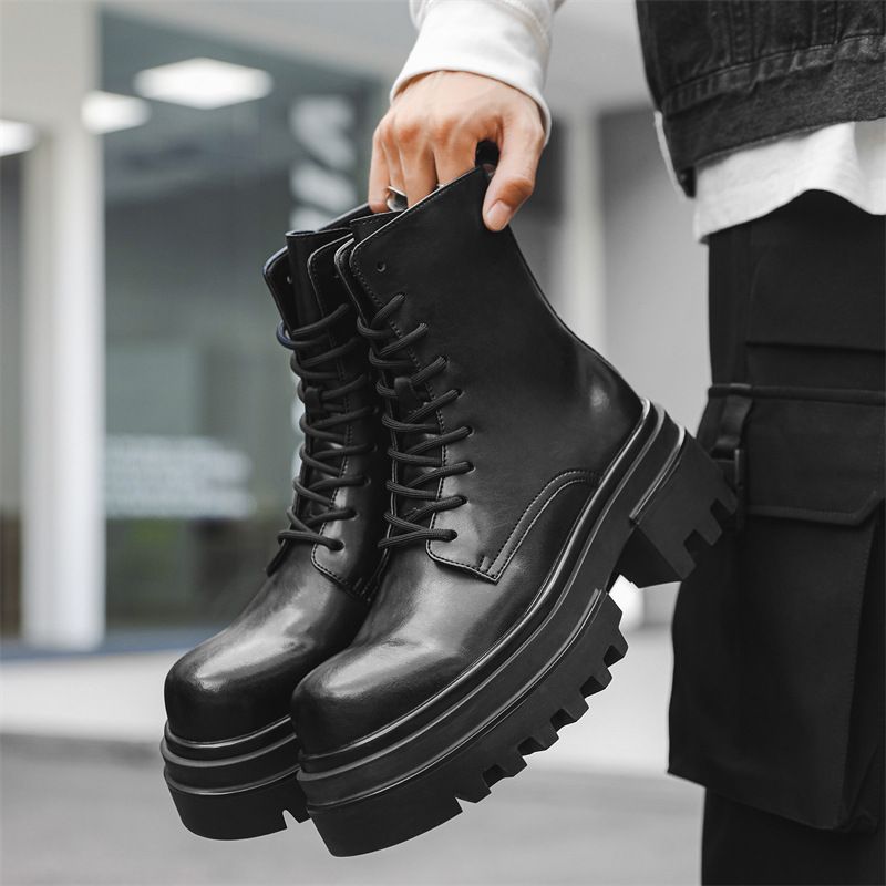 Retro Dickbesohlte Erhöhung Werkzeug Outdoor Wandern Schnürstiefel Martin Herren_voghion.com