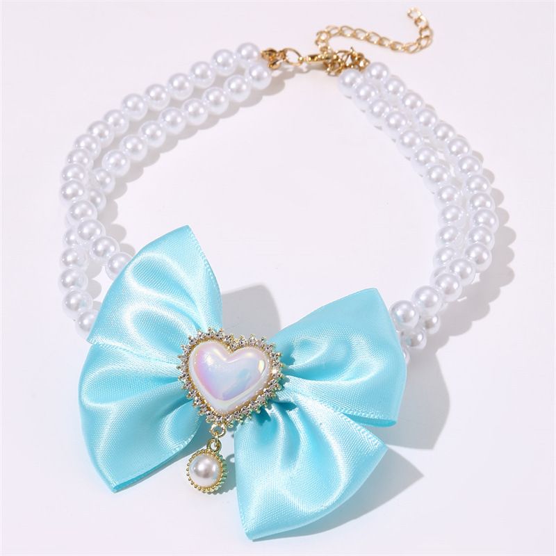 Collana con fiocco per gatti, graziosa collana con perle a forma di cuore, stile principessa, collare per animali domestici_voghion.com
