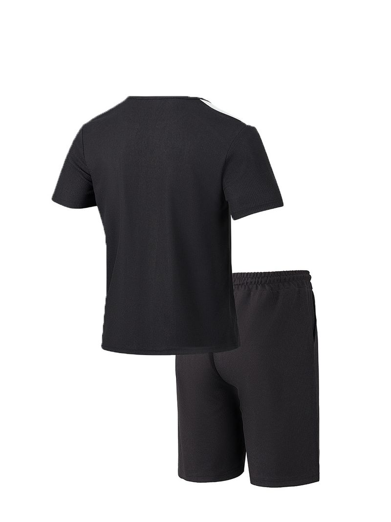 Ensemble décontracté 2 pièces pour homme : short à cordon et t-shirt à col rond | Tenue d'été à manches courtes_voghion.com