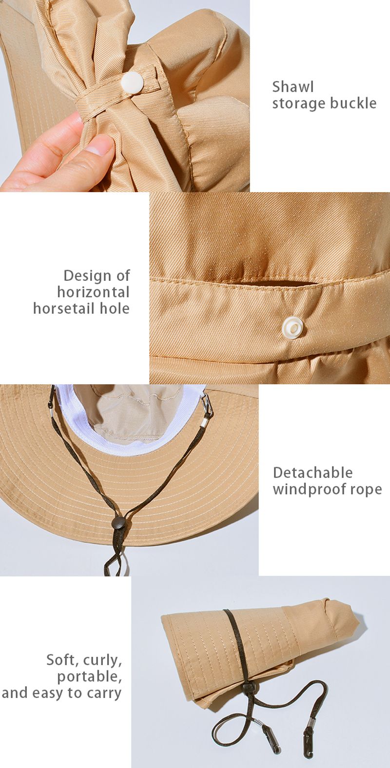 Vendita calda Scialle a tesa larga Cappello da pescatore europeo e americano alla moda, cappello estivo da esterno con foro per coda di cavallo_voghion.com