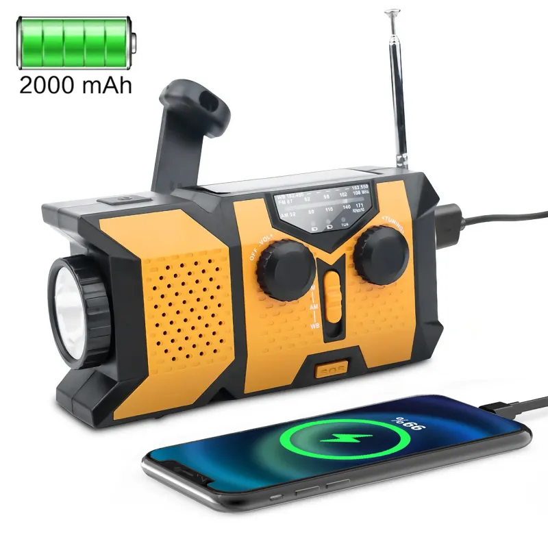 Emergency Hand Crank Solar LED Flashlight, AM/FM/NOAA Portable Weather Radio With 2000mAh Mobile Power Phone Charger_voghion.com