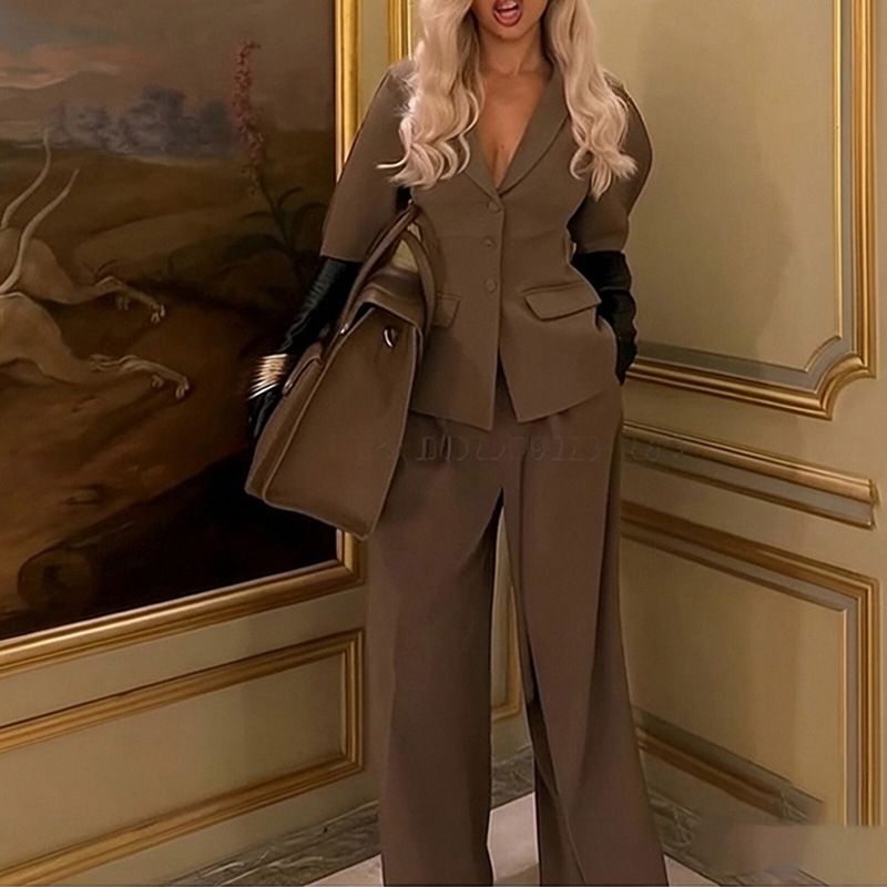 2025 Summer New Cross-Border European American Fashion Eleant Stylish Commuter Top And Pants Set Slim Fit_voghion.com