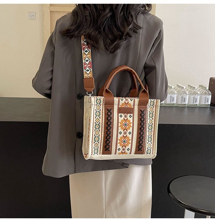 Borsa a tracolla da donna, borsa da donna portatile in cotone e lino stampato stile bohémien_voghion.com