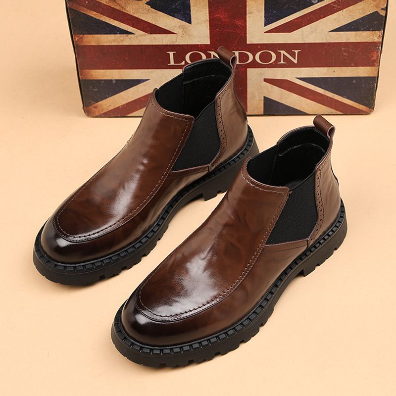 Martin Boots Herren Ärmel Chelsea Braun Herrenstiefel Mid-Wind Casual Lederstiefel_voghion.com