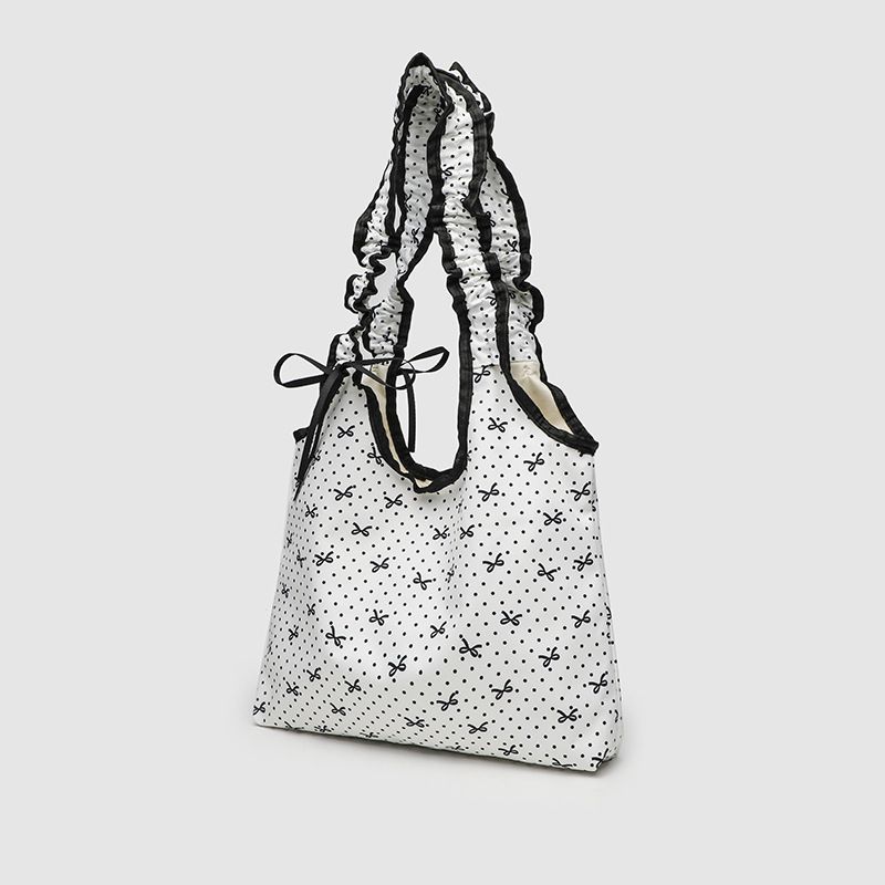 Borsa in tela a pois con fiocco coreano, borsa a mano con coulisse e plissettatura per ragazze dolci_voghion.com