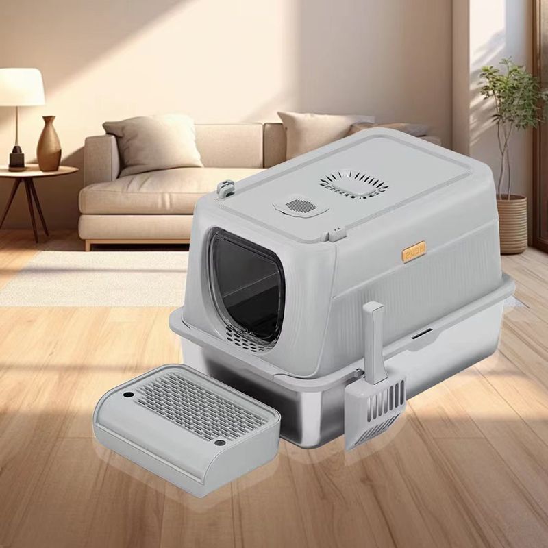 Pet Products Extra Large Fully Enclosed Cat Litter Box Deodorizing Large Capacity Stainless Steel Cat Toilet_voghion.com