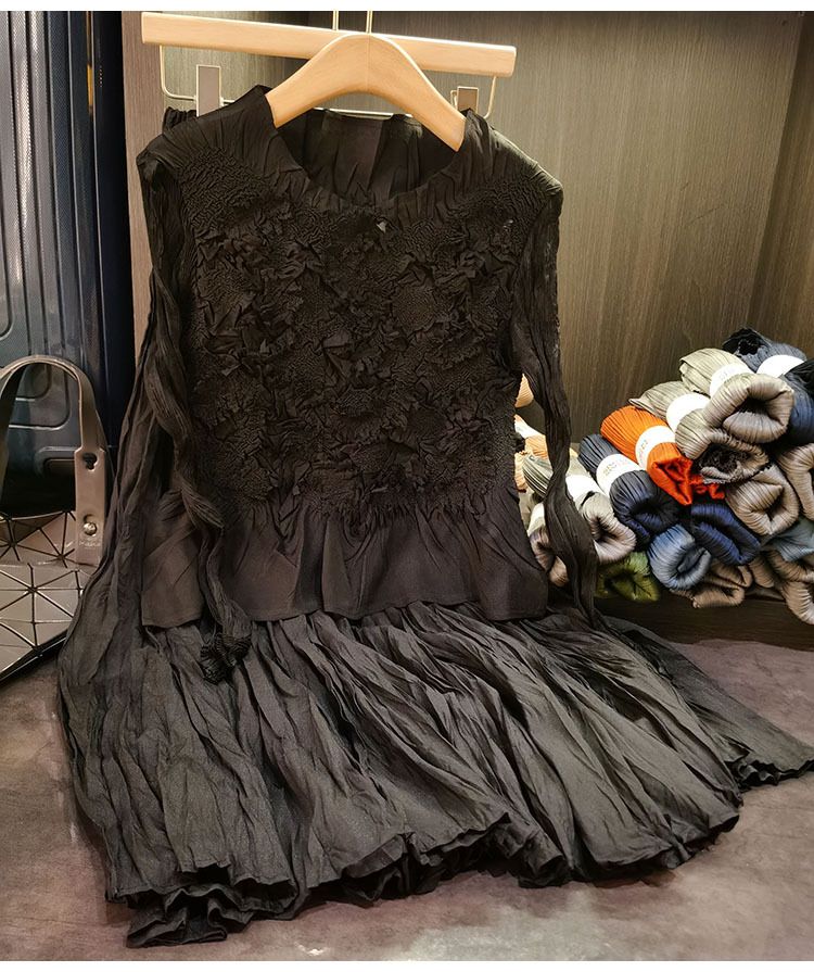 Vêtements pour femmes de haute qualité faits à la main en velours à fleurs plissées haut jupe deux pièces costume tempérament mode costume femme automne nouveau style_voghion.com