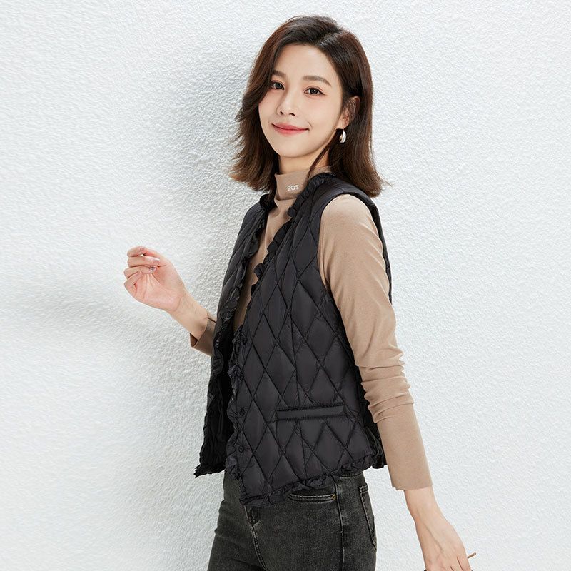 Veste d'hiver Siyu légère à col en V pour femme, 90 % duvet à motif diamant_voghion.com