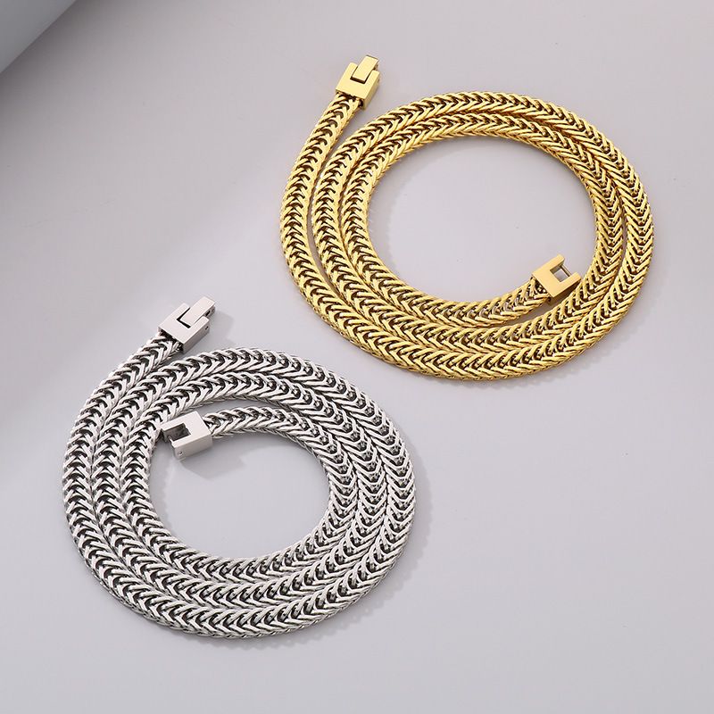 Collier en acier inoxydable pour homme, style hip-hop, chaîne fouet tressée, tendance, avec boucle_voghion.com