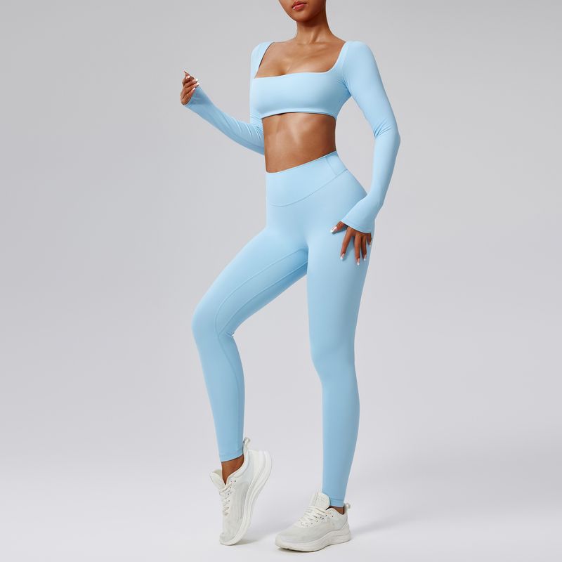 LazyZoom Autunno Inverno Nudo Sentirsi Stretti Yoga Vita Alta Asciugatura Rapida Corsa Sport Fitness Abbigliamento Set Due Pezzi_voghion.com