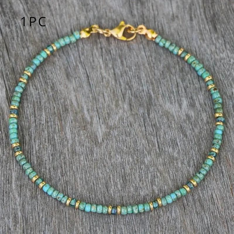 Bohemian Vacation Pattern Stone Beaded Metal Mixed Anklet For Women Beach_voghion.com