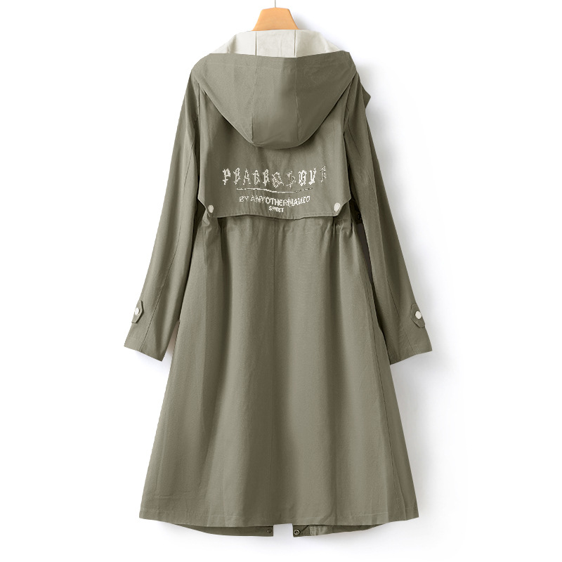 Women's fashion casual color contrast waist drawstring back embroidery coat_voghion.com