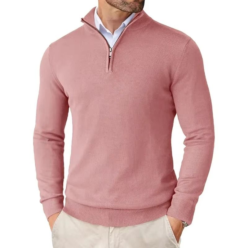 Men's Quarter Zip Up Sweaters Slim Fit Lightweight Pullover Outdoor Mock Neck Tops Half Turtleneck Knitted Streetwear_voghion.com