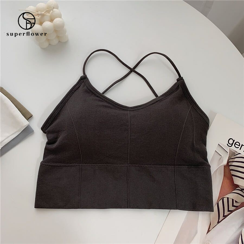 SUPERFLOWER New Seamless Strap Cross Gather Tank Top Wrap Chest Underwear for Women_voghion.com