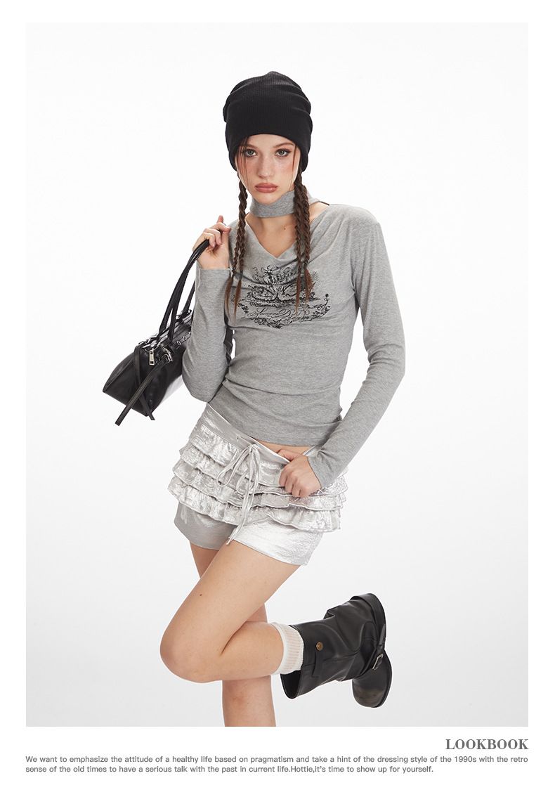 Abbigliamento da donna Top a maniche lunghe con scollo a cappuccio da donna - Maglietta basic elasticizzata aderente Tendenze moda più vendute_voghion.com