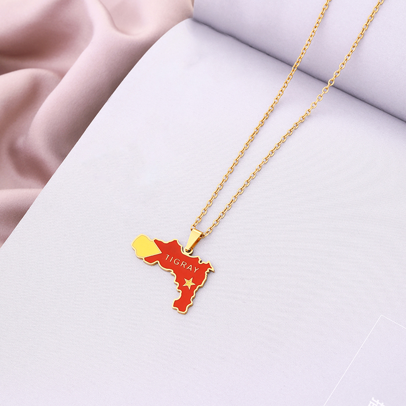 Nuova collana con ciondolo a forma di bandiera della mappa della regione del Tigray, in smalto, per donne e uomini, colore oro, per feste di compleanno, in acciaio inossidabile._voghion.com