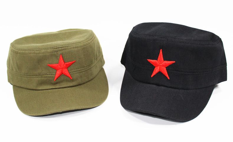 Cappello piatto con stella a cinque punte, verde militare, per addestramento militare, in tela, twill, rosso, da viaggio_voghion.com