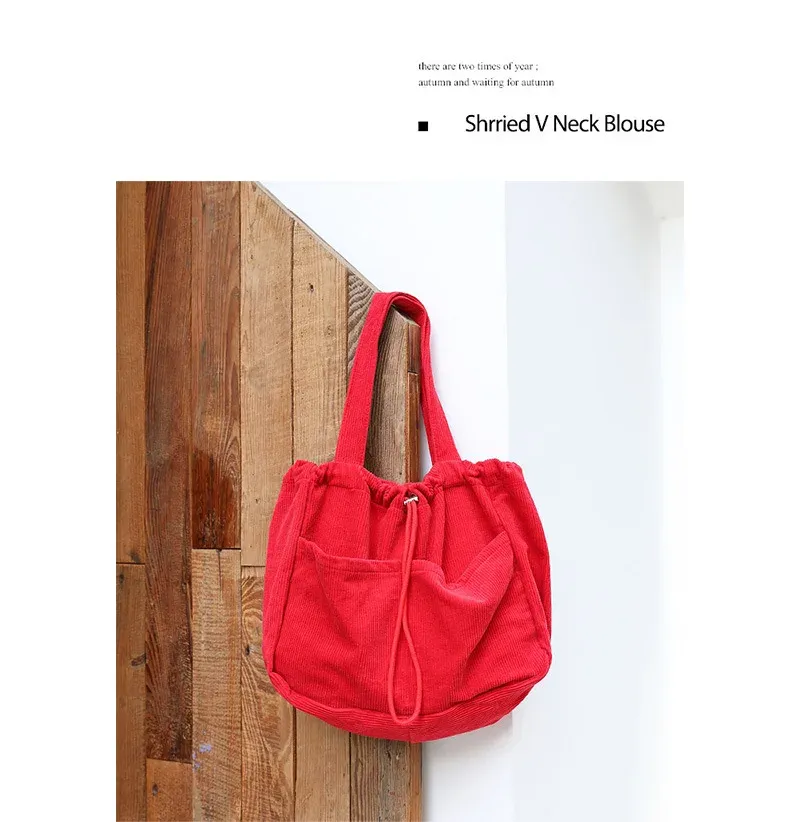 Borse casual semplici Borsa a tracolla in velluto a coste per studenti adolescenti Borsa da donna grande con coulisse Borsa per la spesa da donna_voghion.com