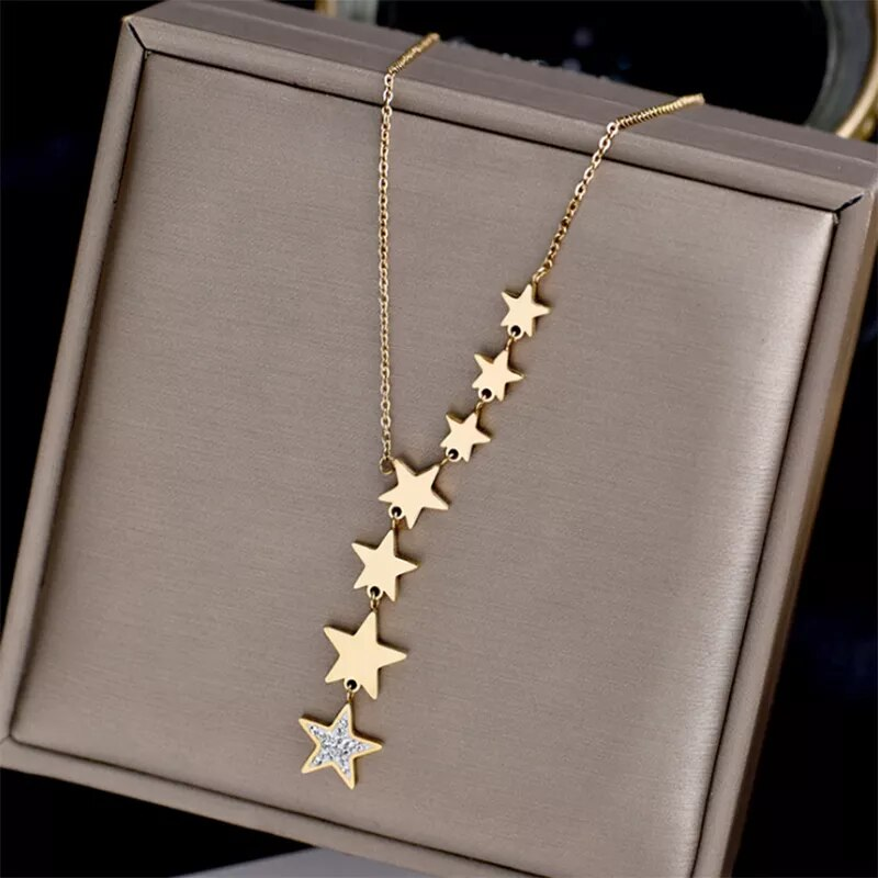 Edelstahl Gold Farbe Multip Sterne Zirkon Halskette Für Frauen Kette Choker Halskette 2024 Trend Mode Schmuck Geschenk_voghion.com