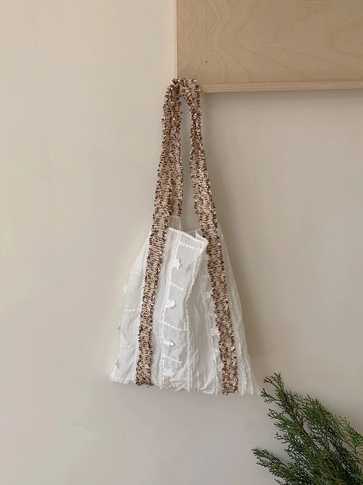 Nuova elegante borsa da spiaggia con bordi in pizzo per donna con coulisse, versatile borsa a tracolla leggera in stile coreano_voghion.com
