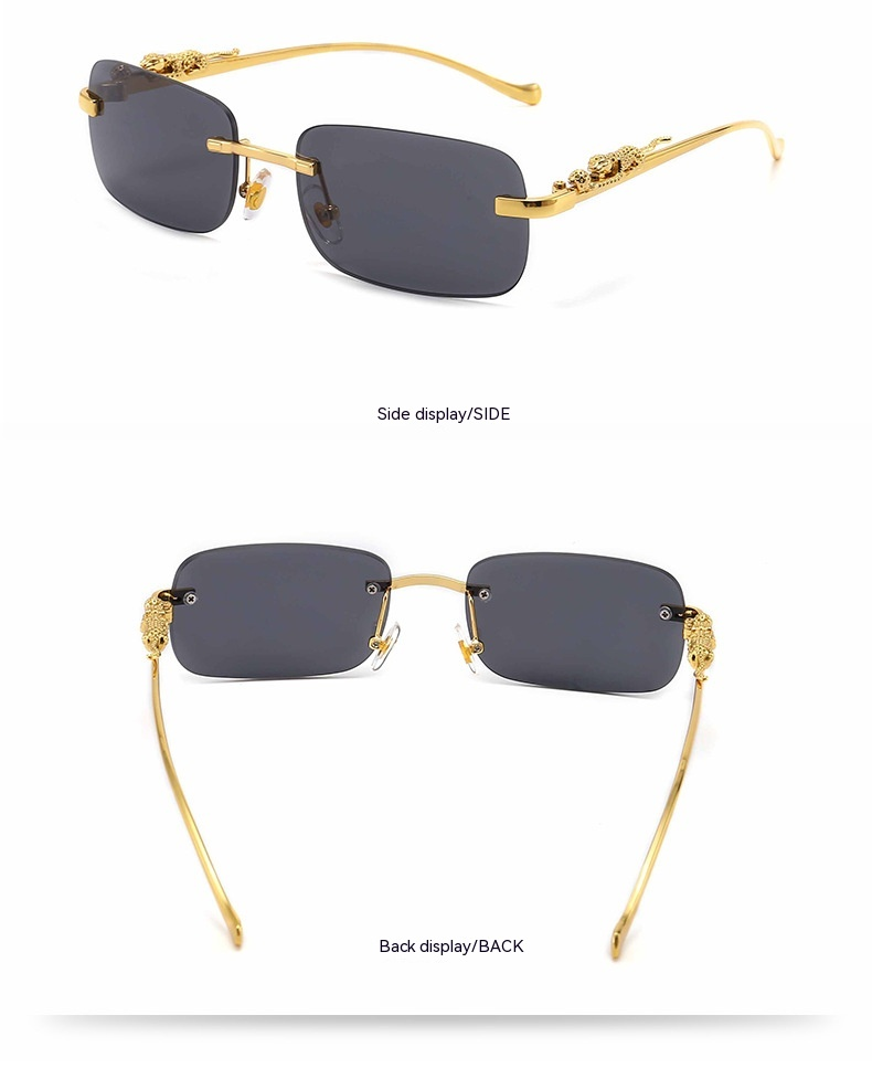 2023 New Hot Selling Cheetah Decorative Frameless Square Sunglasses for Women's Retro Metal Sunglasses Trend for Men's Glasses_voghion.com