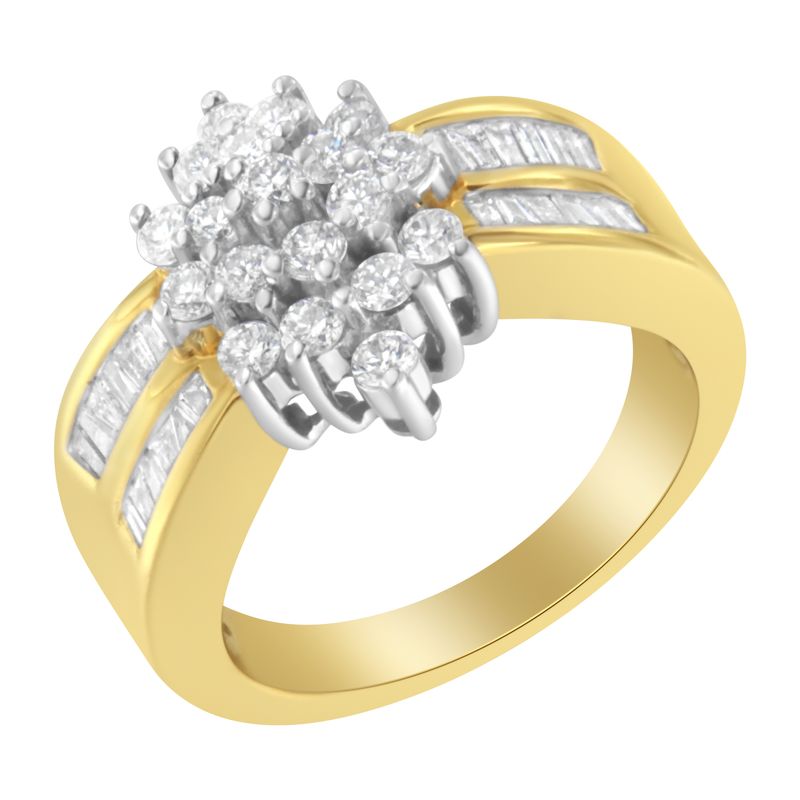 10K Yellow Gold 1.0 Cttw Marquise Composite Diamond Cluster Cocktail Ring (H-I Color, SI2-I1 Clarity)_voghion.com