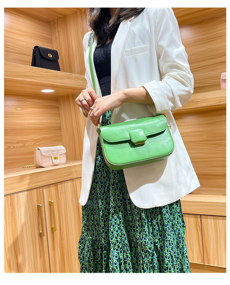 Summer New Fashion Cream Green Underarm Stuffed Square Button Shoulder Bag_voghion.com