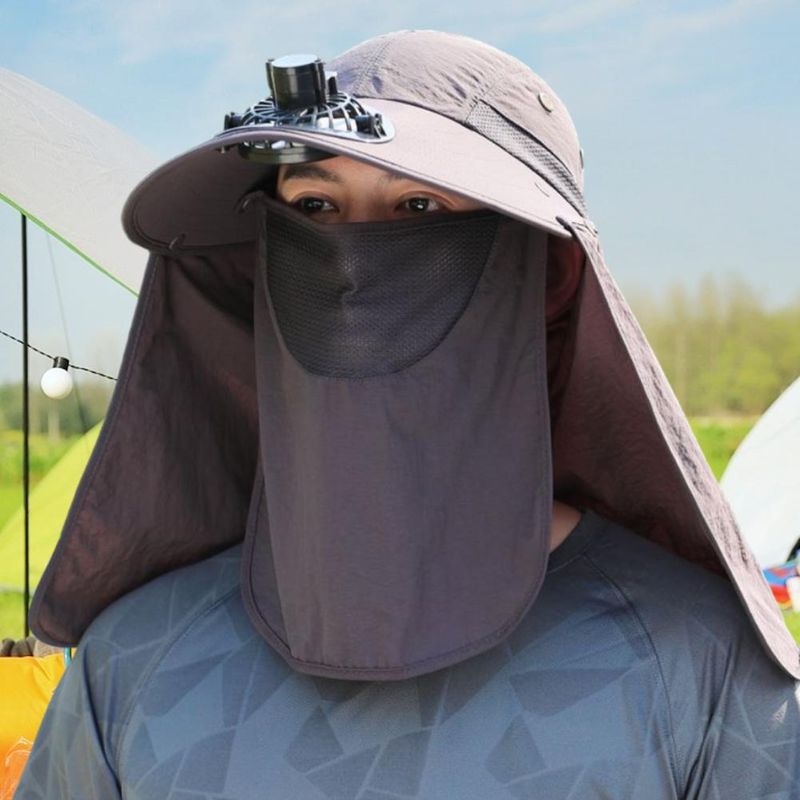 Cappello da pescatore alla moda da uomo, con cappuccio e ventola di raffreddamento, protezione completa, parasole, campeggio, anti-UV, traspirante, a tesa larga, per esterni_voghion.com