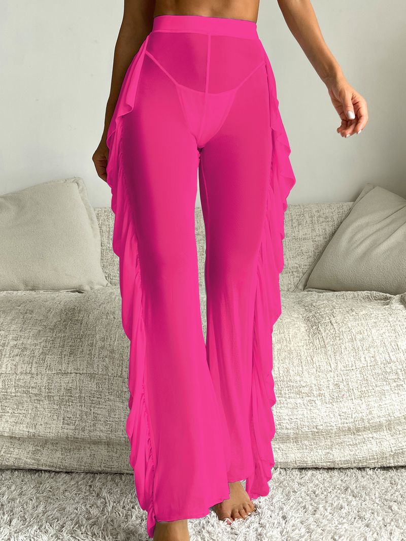 Dameskleding Pure Color Mesh Snel drogende broek Sexy bikini strand cover-up badpak vrouwelijk_voghion.com