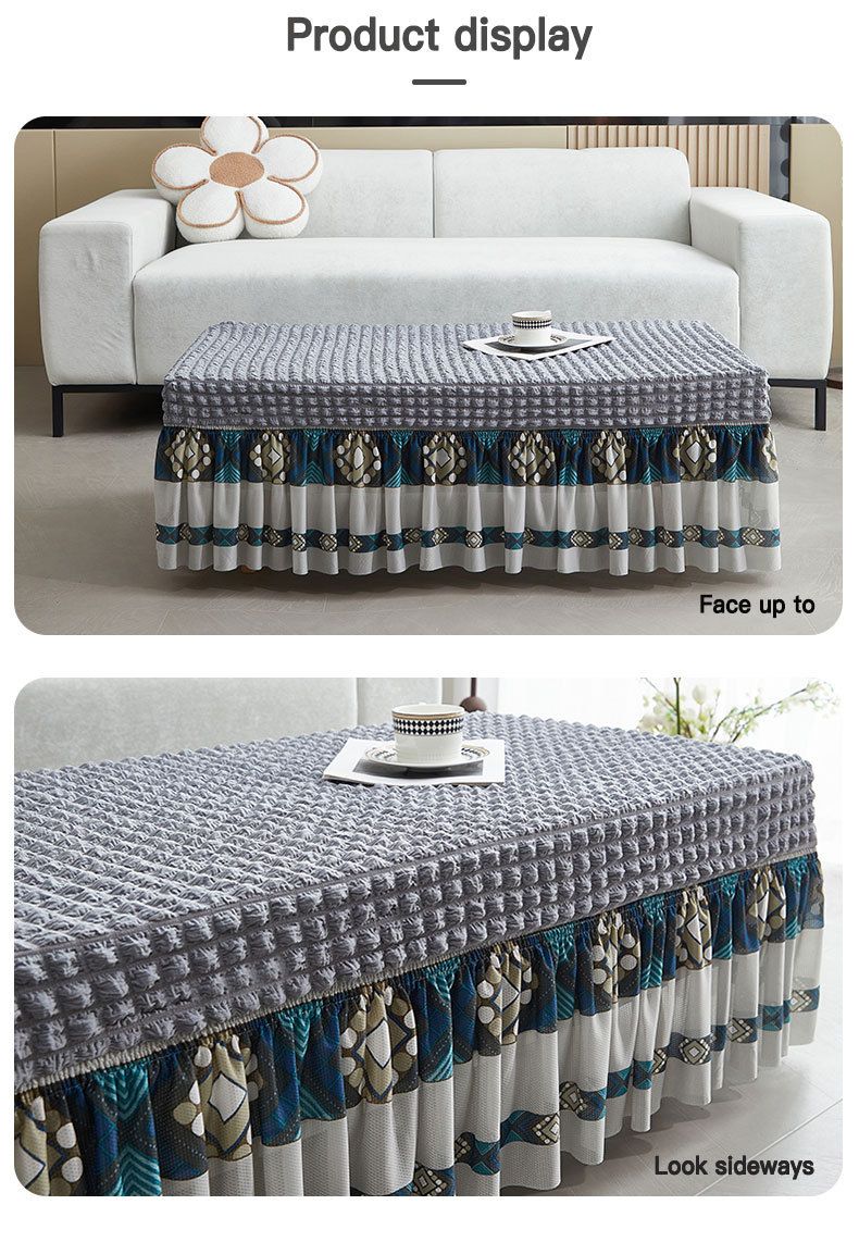 Nappe élastique à ourlet à bulles – Nappe rectangulaire extensible pour tables basses et à manger, protection anti-poussière moderne de couleur unie_voghion.com