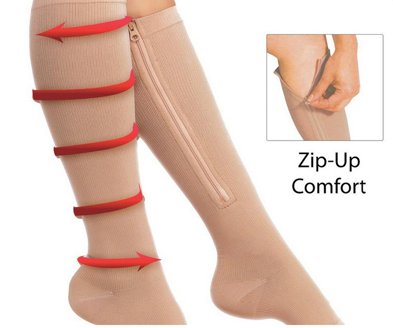 Bas de Compression pour femmes, chaussettes de sport à pression, longues, cyclisme, fermeture éclair, soutien professionnel des jambes, épaisses, pour varices_voghion.com