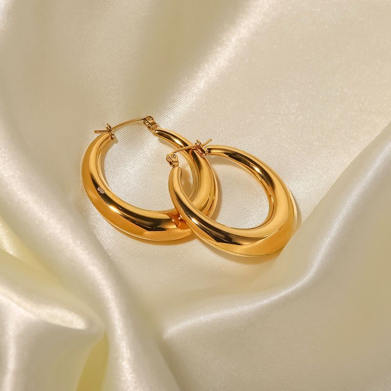 Orecchini pendenti in acciaio inossidabile al titanio placcati oro sottovuoto con anello cavo da donna alla moda francese INS_voghion.com
