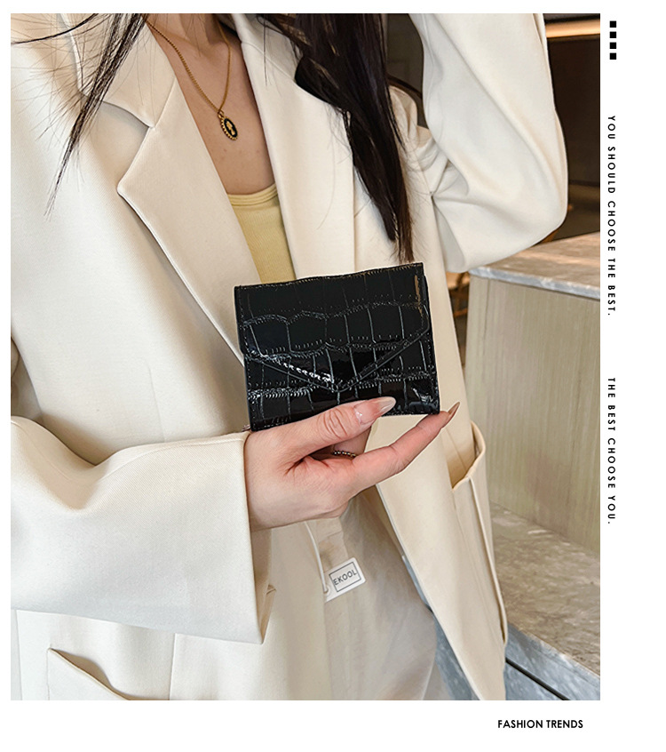 Fasjonabel lommebok med steinmønster 2024 Ny dame-mini-kortveske med flere kort, kort håndveske med laserkort_voghion.com