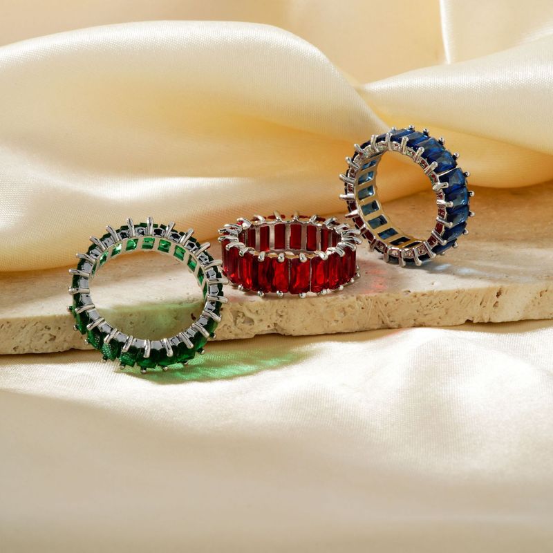 Rechthoekige Zirkonia Sieraden Hip Hop Kleurrijke Gemengde Kleur Damesring_voghion.com