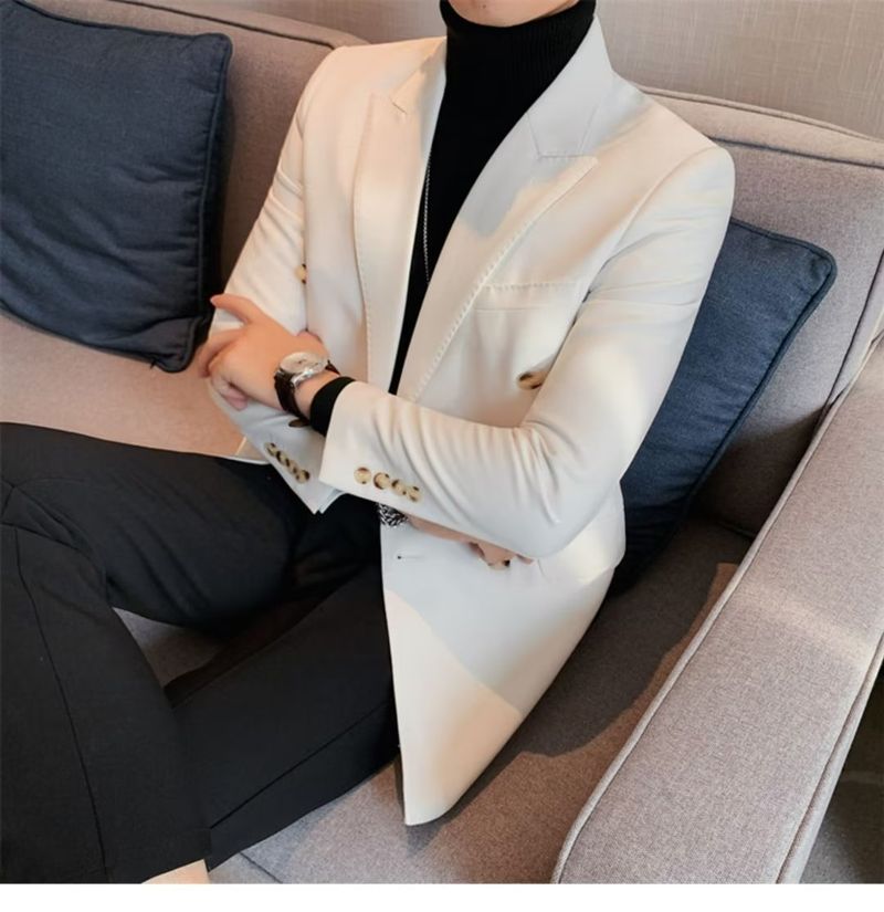 Dubbelrijs Casual Pak Jas Voor Heren Blazers Lente Herfst High-end Brits Zakelijk Trendy Afslankend Glad Silhouet_voghion.com