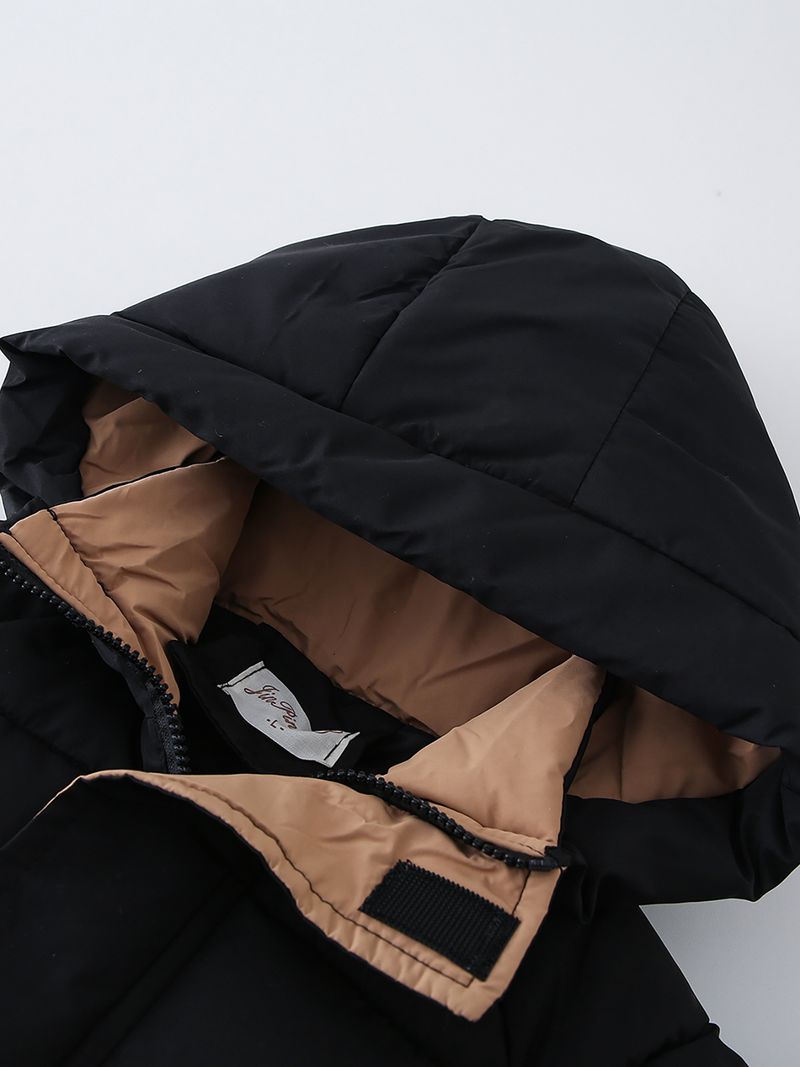 Boys' Winter Hooded Puffer Jacket – Thickened Long Sleeve Coat With Letter Print (120-170cm) – Detachable Hood, Zipper Closure – Warm & Trendy_voghion.com