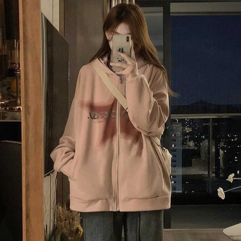 Spring and Autumn Women's Loose Suede Hoodie American Trendy Brand Coat Versatile Couple Top_voghion.com