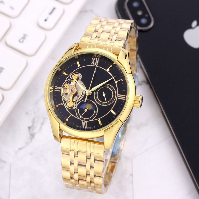 Oujia totalmente automático multifuncional mecânico seis agulhas aço relógio de moda masculino pequeno boné_voghion.com